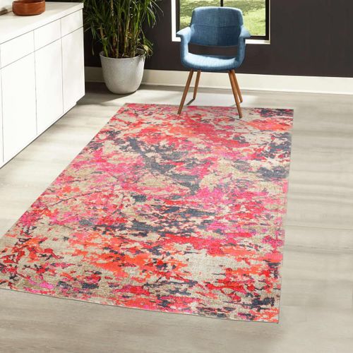 Tapis Extérieur 150x220 Tissé Kilim Rouge Et Orange Ext Nisula
