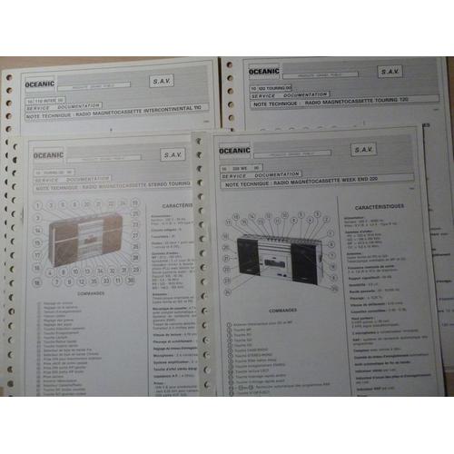 Documentation Technique Radio Magnétocassette Oceanic & Sonolor Visseaux