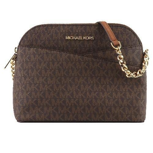 Michael Kors Sacs MICHAEL KORS JET SET MOYEN MARRON SIGNATURE PVC X CROSS DOME CRO