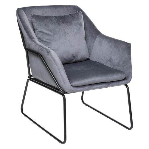 Fauteuil De Salon En Velours Avec Structure En Fer - Gris Galet