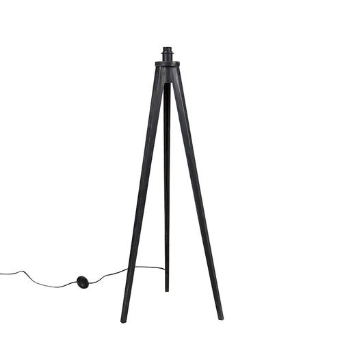 Qazqa Rustique Lampadaire / Lampe De Sol / Lampe Sur Pied / Luminaire / Lumiere / Éclairage Country Tripode Noir - Tripod Classic Bois Noir Oblongue / Intérieur E27 Max. 1 X 60 Watt