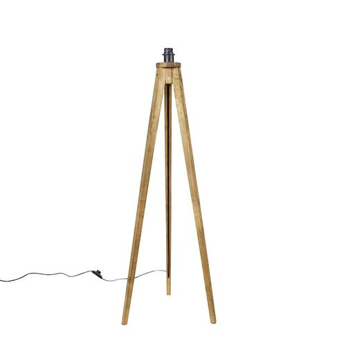 Qazqa Rustique Lampadaire / Lampe De Sol / Lampe Sur Pied / Luminaire / Lumiere / Éclairage Rural Tripode Bois Vintage - Tripod Classic Marron Oblongue / Intérieur E27 Max. 1 X 60 Watt
