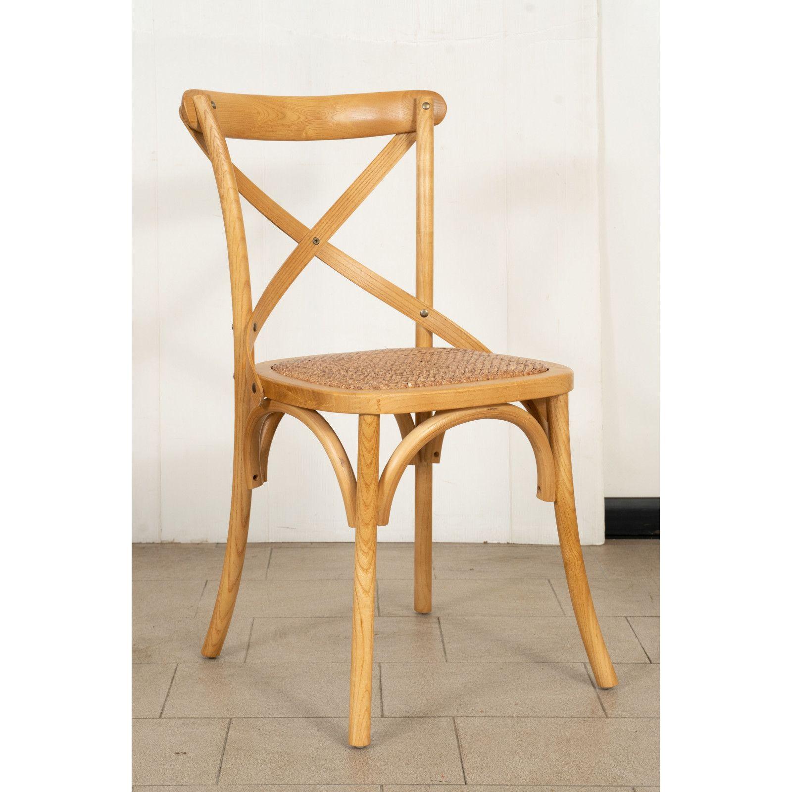 Chaise Thonet en frêne massif et siège en rotin, finition en bois vieilli  46x42x86 cm