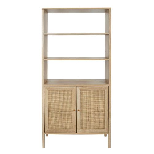 Maya - Buffet 2 Portes Effet Bois Et Façades Rotin