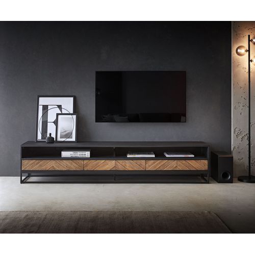 Table-Tv Famke Mangue Teck 200 Cm 2 Compartiments 3 Tiroirs Meuble Tv