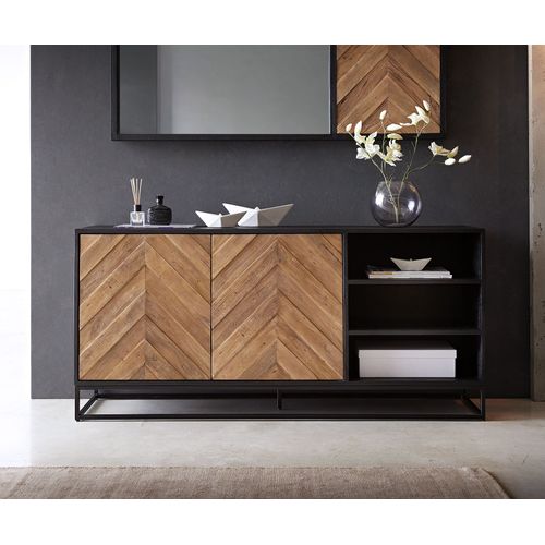 Commode Famke Mangue Teck 145 Cm 2 Portes 3 Compartiments Buffet