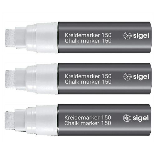 Sigel Lot De 3 Marqueurs Craie 150 Effaçable Pointe Biseautée 5 - 15 Mm Blanc