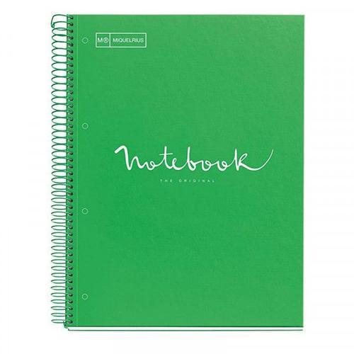 Cahier - A4 (21x29,7cm) - Petits Carreaux - 80 Pages - Couverture Rigide Vert - Spirale - Notebook Miquelrius