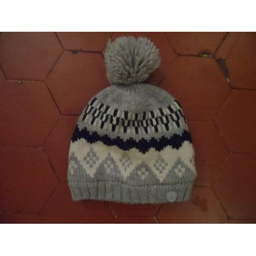 Bonnet Jersey Synthétique Jacquard Écru Et Gris Okaïdi