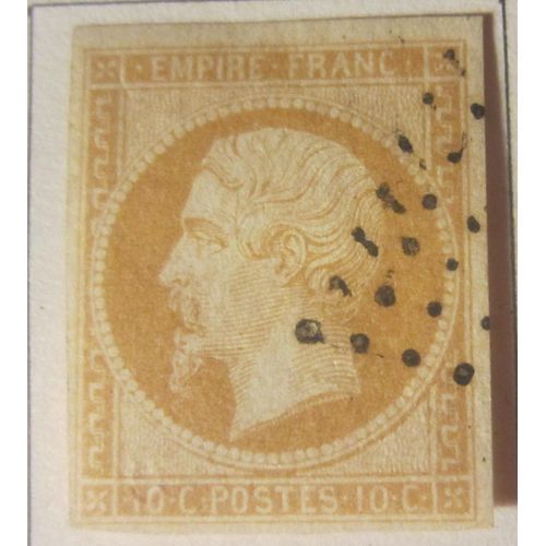 Timbre France 1853 Yvert Et Tellier N°13a Empire Français Napoléon Iii 10c Bistre Type I Oblitération Légère