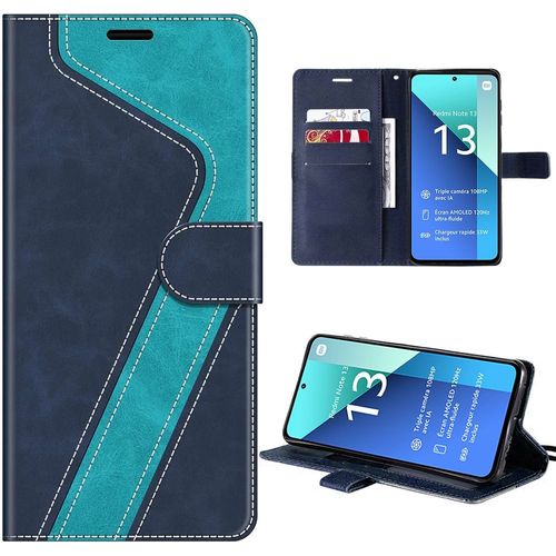 Coque Pour Xiaomi Redmi Note 13 4g (Pas Pour 5g) - Flip Case Synthécuir Bleu Anti-Rayures Antichoc - E.F.Connection