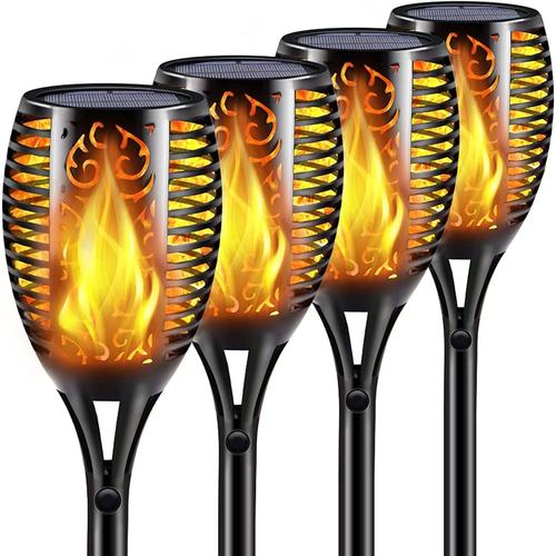 Lumières Flamme Solaire Exterieure - 4 Pack Etanche Lampe Torche Solaire,Jardin, Patio, Chemins, Pelouse