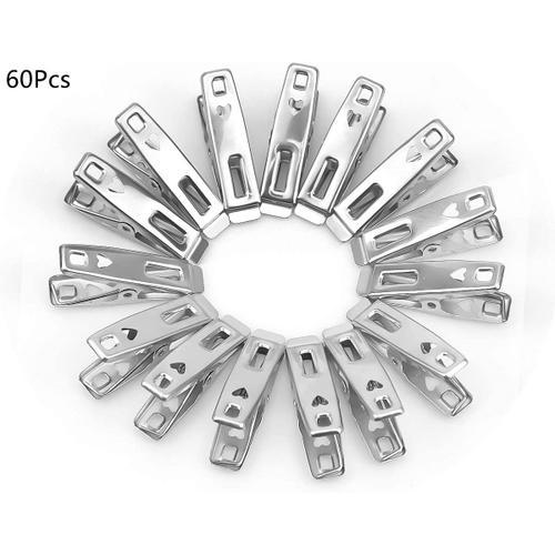 60 pcs en Acier Inoxydable Pinces à Linge en métal vêtements Pinces Broches Clips de Rangement