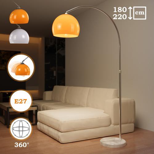 Jago® Lampadaire À Arc - E27, 60w, Led, Rétro, Rotatif, Réglable (130-180 Cm), Orange - Lampe Courbée, Arceau, Sur Pied