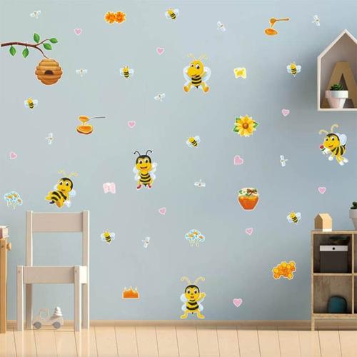 Autocollant Mural De Dessin Animé Abeille, Papier Peint Amovible En Vinyle, Animaux Et Fleurs, Décoration Pour Chambre D'enfants, Pépinière, Bricolage