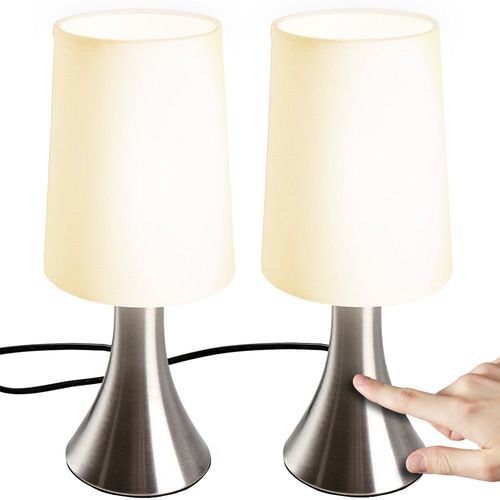 Jago® Lampe De Table Tactile - Lot De 2, Avec Abat-Jour En Tissu, Ampoule E14, Max. 60 W Ou Led Dimmable, Hauteur 29.5 Cm - Lampe De Chevet, À Poser