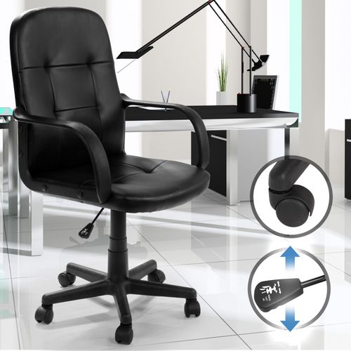 Chaise De Bureau - Pivotante, Avec Hauteur Réglable, Siège Ergonomique, En Simili Cuir, Noir - Fauteuil De Bureau, Pour Ordinateur, Gamer