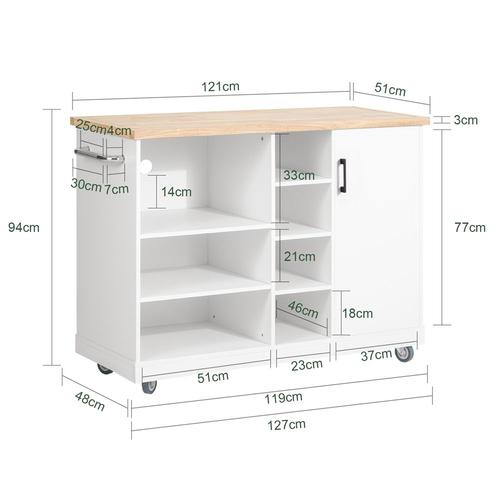 Sobuy Fkw105-Wn Desserte Roulante Chariot De Cuisine Meuble De Rangement À Roulettes Chariot De Service Îlot De Cuisine Buffet Multifonctionnel Armoire Micro-Ondes