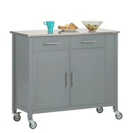 Sobuy Fkw108-Hg Desserte Roulante Chariot De Cuisine À Roulettes Buffet Multifonctionnel Avec Etagère Latérale, Portes Et Tiroirs Plateau En Acier Inox