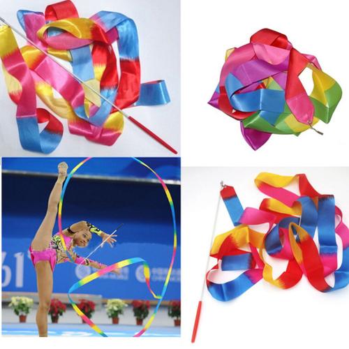 4m Arc-En-Ciel Couleur Danse Ruban Gymnastique Rythmique Art Gymnastique Ballet Streamer Twirling Rod Gyh Enfants Jouet