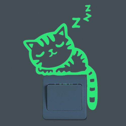 Autocollant Mural Lumineux De Dessin Animé, Autocollant De Commutateur, Lueur Dans La Nuit, Décoration De Chambre D'enfants, Décor Artistique De Chat, Lune Et Étoile