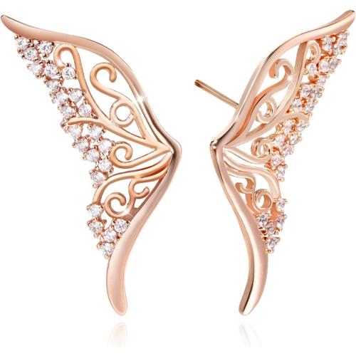 Boucles D'oreilles Or Rose Femme, 18k Carats Plaqué Grande Papillon Boucles Doreilles Clous Fantaisie Pendantes Boucle Doreille Hypoallergénique Or Boucles Doreille Clou Pour Femmes Filles