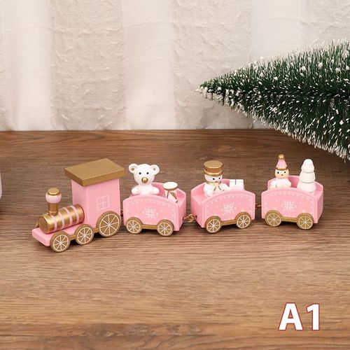 Jouets De Noël Pour Enfants, Train En Bois, Décoration Pour La Maison, Père Noël, Artisanat Rose Et Bleu, Table, Nouvel An 2022
