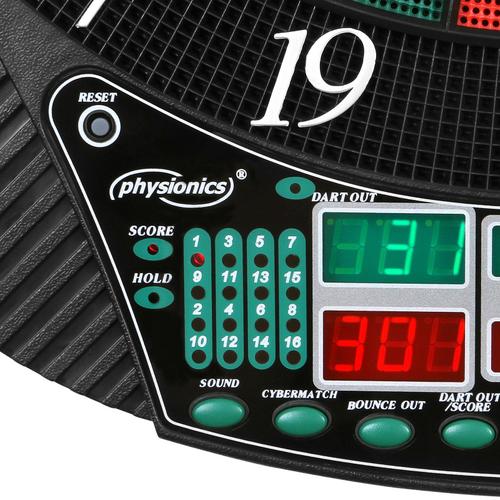 Physionics® Jeu de Fléchettes Électronique - avec Écran LED et Portes, 12  Fléchettes, 27 Jeux et 159 Variantes, pour Jusqu'à 16 Joueurs