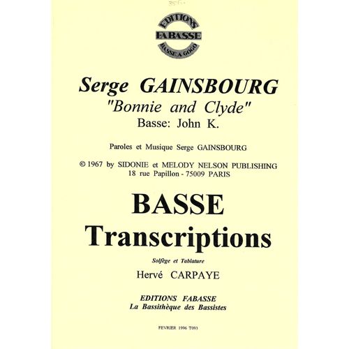 Serge Gainsbourg, Bonnie And Clyde - Pour Guitare Basse