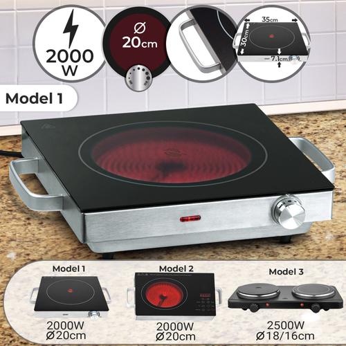 Jago® Plaque de Cuisson - Portable, Infrarouge, 2000 W, Ø 20 cm, Acier Inoxydable et Vitrocéramique - Réchaud, Table de Cuisson