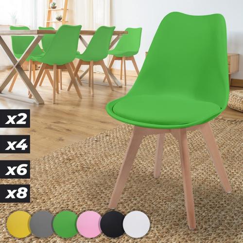 Miadomodo® Chaises De Salle À Manger Scandinaves - Set De 6, Assise Rembourré, Pieds En Bois Hêtre, Style Moderne Rétro, Vert - Chaise Pour Salon, Chambre, Cuisine, Bureau