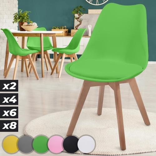 Miadomodo® Chaises De Salle À Manger Scandinaves - Set De 4, Assise Rembourré, Pieds En Bois Hêtre, Style Moderne Rétro, Vert - Chaise Pour Salon, Chambre, Cuisine, Bureau