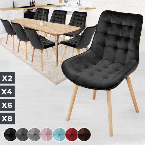 Miadomodo® Chaise De Salle À Manger En Velours - Lot De 8, Pieds En Bois Hêtre, Noir - Chaise Scandinave Pour Salon, Chambre, Cuisine, Bureau