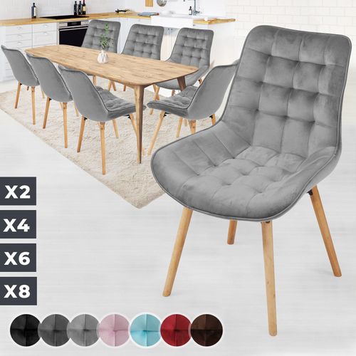 Miadomodo® Chaise De Salle À Manger En Velours - Lot De 8, Pieds En Bois Hêtre, Style Rétro, Gris Clair - Chaise Scandinave Pour Salon, Chambre, Cuisine, Bureau