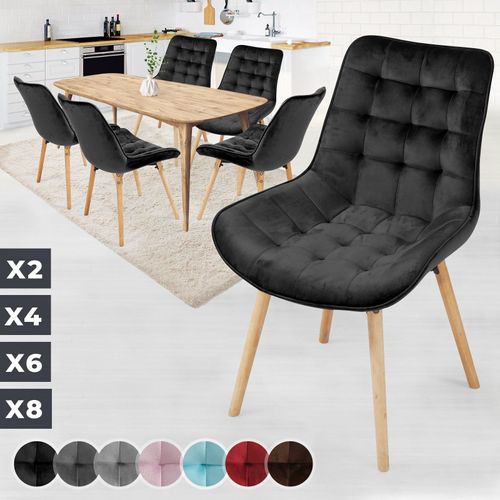 Miadomodo® Chaise De Salle À Manger En Velours - Lot De 6, Pieds En Bois Hêtre, Style Rétro, Noir - Chaise Scandinave Pour Salon, Chambre, Cuisine, Bureau