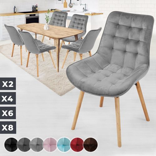 Miadomodo® Chaise De Salle À Manger En Velours - Lot De 6, Pieds En Bois Hêtre, Style Rétro, Gris Clair - Chaise Scandinave Pour Salon, Chambre, Cuisine, Bureau