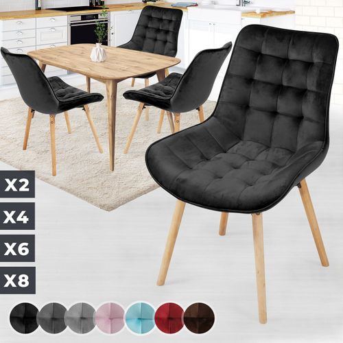 Miadomodo® Chaise De Salle À Manger En Velours - Lot De 4, Pieds En Bois Hêtre, Noir - Chaise Scandinave Pour Salon, Chambre, Cuisine, Bureau