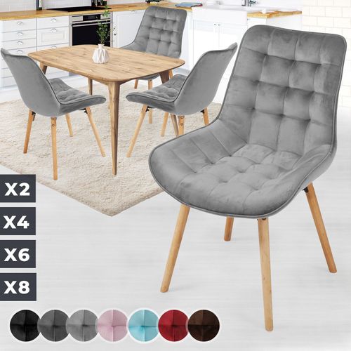 Miadomodo® Chaise De Salle À Manger En Velours - Lot De 4, Pieds En Bois Hêtre, Style Rétro, Gris Clair - Chaise Scandinave Pour Salon, Chambre, Cuisine, Bureau