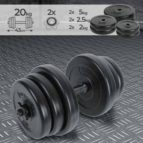 Physionics® Haltère / Poids De Musculation - 20 Kg, 6 Disques, Barre Courte Ø25 Mm, En Acier - Disques Pour Fitness, Set D'haltères Courts