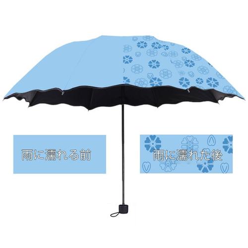 Parasol D'été Pliant À 8 Os Avec Revêtement Anti-Uv Noir, Parapluie De Soleil Et De Pluie, Manuel, Floraison D'eau, 3 Plis