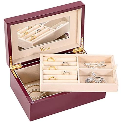 Boîte à bijoux en bois organisateurs de bijoux stockage présentoir anneau 