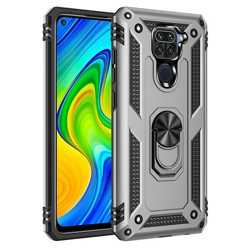 Coque Redmi Note 9 (6,53'') Anneau Support Protection Renforcee Bordure Renforcee Plaque Metallique Argente