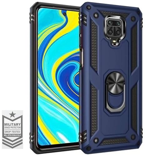 Coque Redmi Note 9s (6,67'') Anneau Support Protection Renforcee Bordure Renforcee Plaque Metallique Bleu