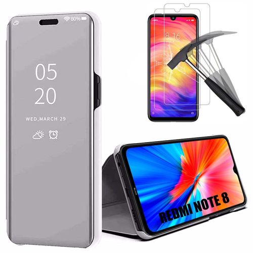 Coque Redmi Note 8(6,3'') Verre Trempe Inclu Design Tendance Effet Miroir Anti Choc Protection Renforcee Argente
