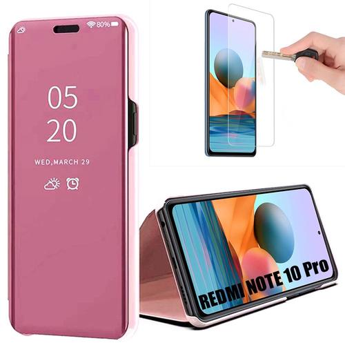 Coque Redmi Note 10pro 4g(6,67'') Verre Trempe Inclu Effet Miroir Fenetre Tanslucide Protection Renforcee Rose