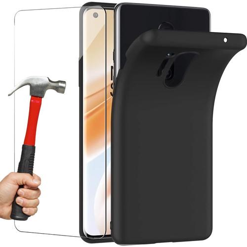 Coque One Plus 8 Pro (6,78'') Avec Verre Trempe Anti Choc Silicone Noir Souple Et Resistance