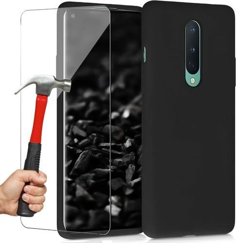 Coque One Plus 8 (6,55'') Avec Verre Trempe , Souple Silicone Noir Anti Choc Decoupage Precis