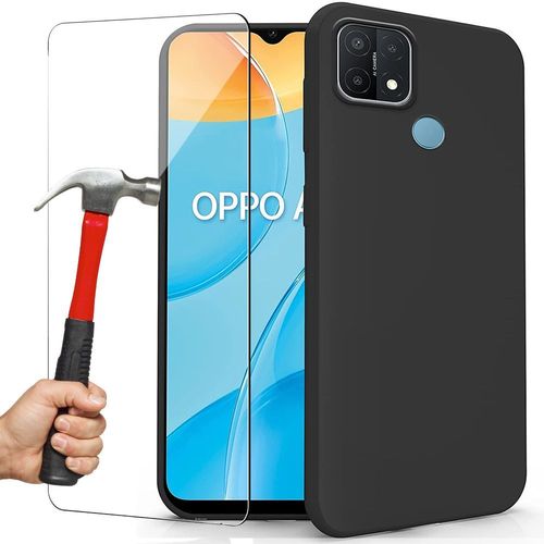 Coque Oppo A15 (6,52'') Verre Trempe Inclu Silicone Noir Protection Renforcee