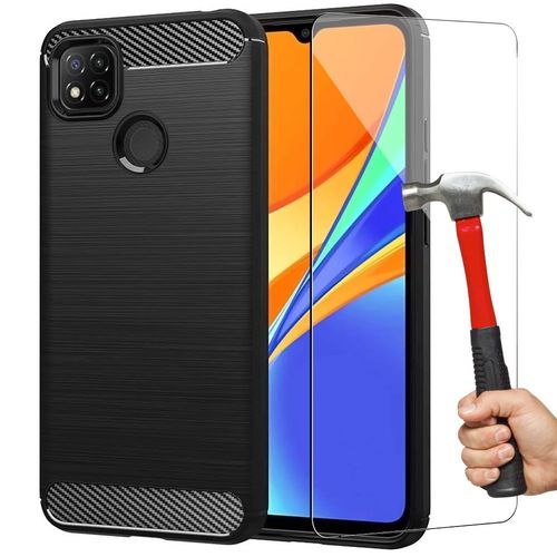 Coque Oppo A15 (6,52'') Avec Verre Trempe Silicone Noir Anti Choc Traits Acier Design Tpu Protection