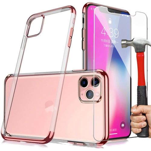 Coque Iphone 12 Pro (6.1"") Pack 2 Verres Trempés Contour Chromé Chromé Anti-Choc Rose